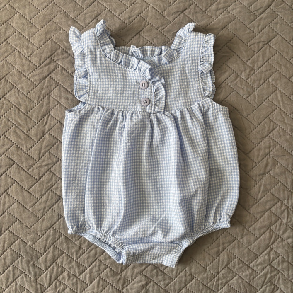 MudPie Blue Gingham Baby Romper